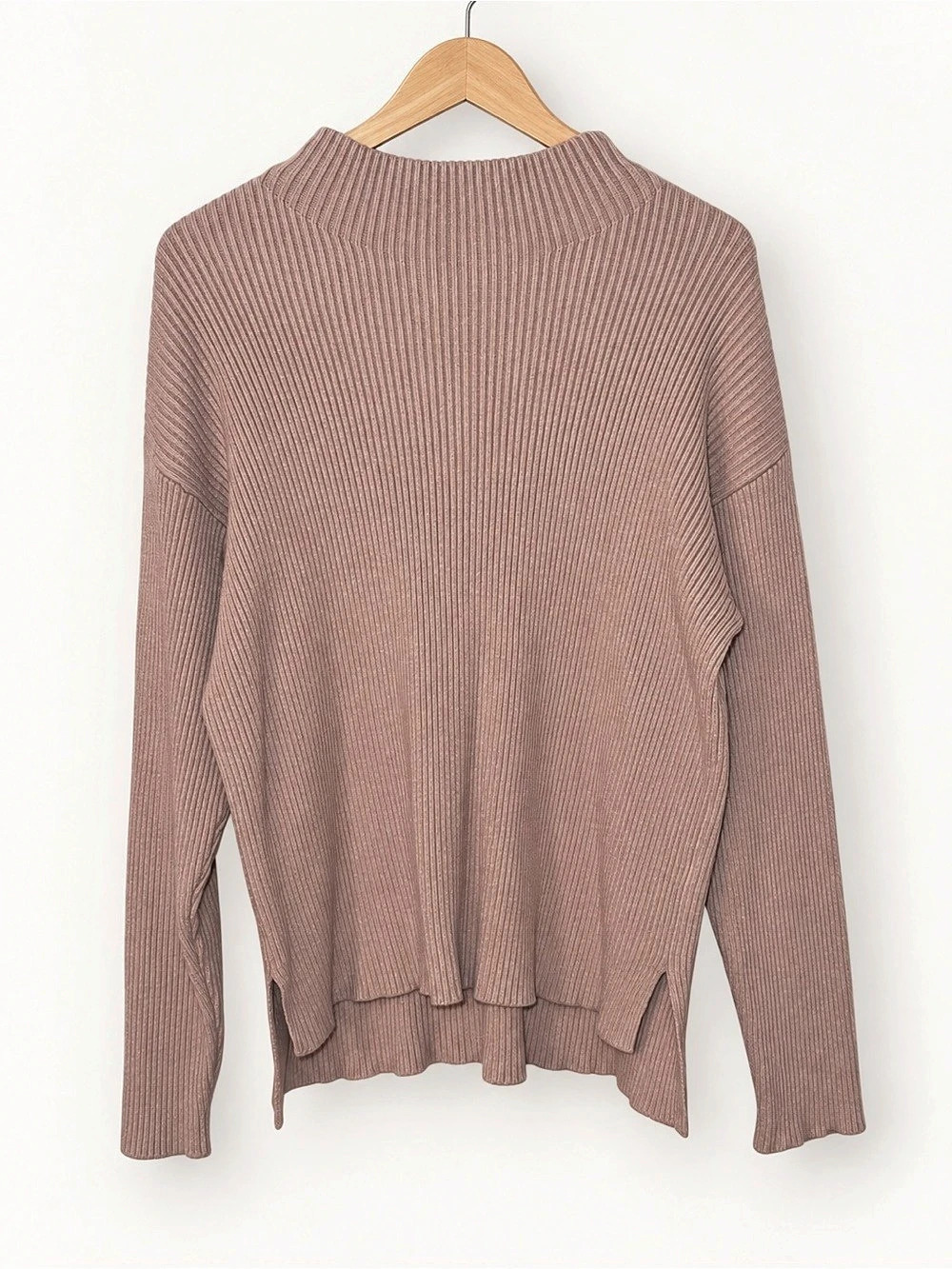 Vici Mocha Ribbed Turtleneck Sweater Oversized High-Low Hem Size M